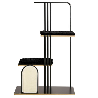 Cat Tree 128 cm Cat Scratching Tree with Cushions Climbing Tree with Scratching Board, Cat Scratcher with 2 Platforms, Cat Furniture, Steel, Black