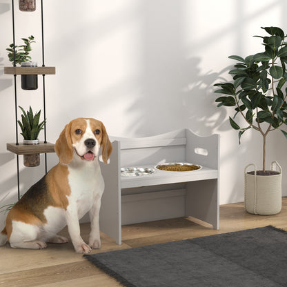 Adjustable Feeding Bowl, Elevated Feeding Station with 2L Stainless Steel Bowl, with Food Stand, Handle, Dog Bar for all Dog Sizes, White