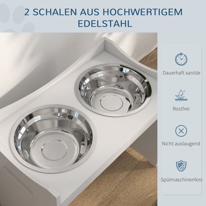 Adjustable Feeding Bowl, Elevated Feeding Station with 2L Stainless Steel Bowl, with Food Stand, Handle, Dog Bar for all Dog Sizes, White
