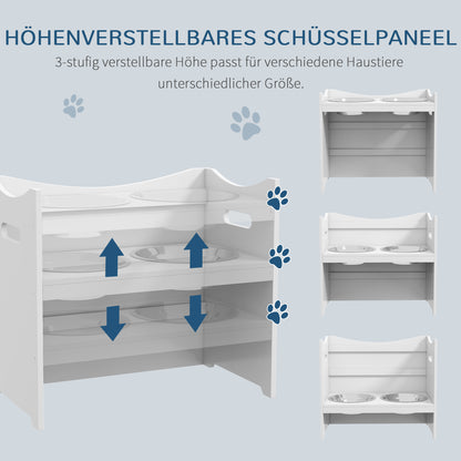 Adjustable Feeding Bowl, Elevated Feeding Station with 2L Stainless Steel Bowl, with Food Stand, Handle, Dog Bar for all Dog Sizes, White