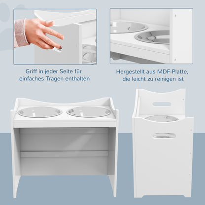 Adjustable Feeding Bowl, Elevated Feeding Station with 2L Stainless Steel Bowl, with Food Stand, Handle, Dog Bar for all Dog Sizes, White