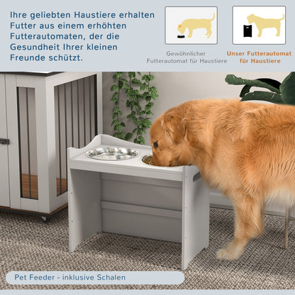 Adjustable Feeding Bowl, Elevated Feeding Station with 2L Stainless Steel Bowl, with Food Stand, Handle, Dog Bar for all Dog Sizes, White