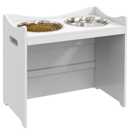 Adjustable Feeding Bowl, Elevated Feeding Station with 2L Stainless Steel Bowl, with Food Stand, Handle, Dog Bar for all Dog Sizes, White