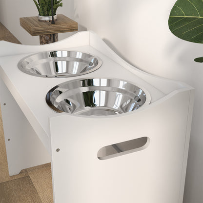 Adjustable Feeding Bowl, Elevated Feeding Station with 2L Stainless Steel Bowl, with Food Stand, Handle, Dog Bar for all Dog Sizes, White