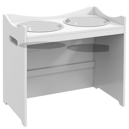 Adjustable Feeding Bowl, Elevated Feeding Station with 2L Stainless Steel Bowl, with Food Stand, Handle, Dog Bar for all Dog Sizes, White