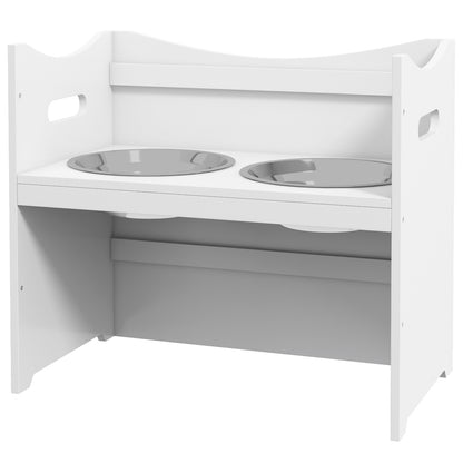 Adjustable Feeding Bowl, Elevated Feeding Station with 2L Stainless Steel Bowl, with Food Stand, Handle, Dog Bar for all Dog Sizes, White