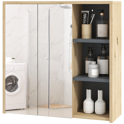 Bathroom Cabinet with Mirror Wall-Mounted Bathroom Mirror Cabinet with Shelves Modern Style 60x20x60 cm Natural Wood