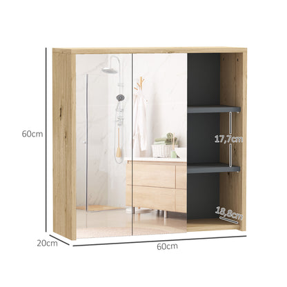 Bathroom Cabinet with Mirror Wall-Mounted Bathroom Mirror Cabinet with Shelves Modern Style 60x20x60 cm Natural Wood