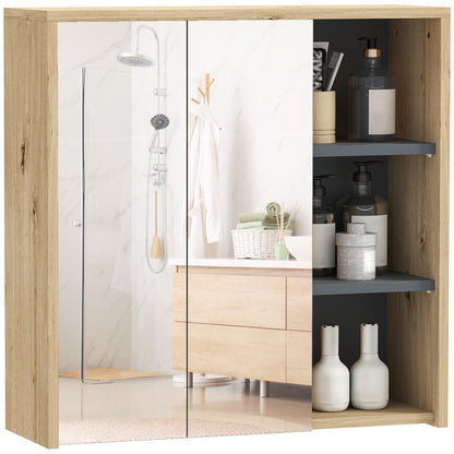 Bathroom Cabinet with Mirror Wall-Mounted Bathroom Mirror Cabinet with Shelves Modern Style 60x20x60 cm Natural Wood