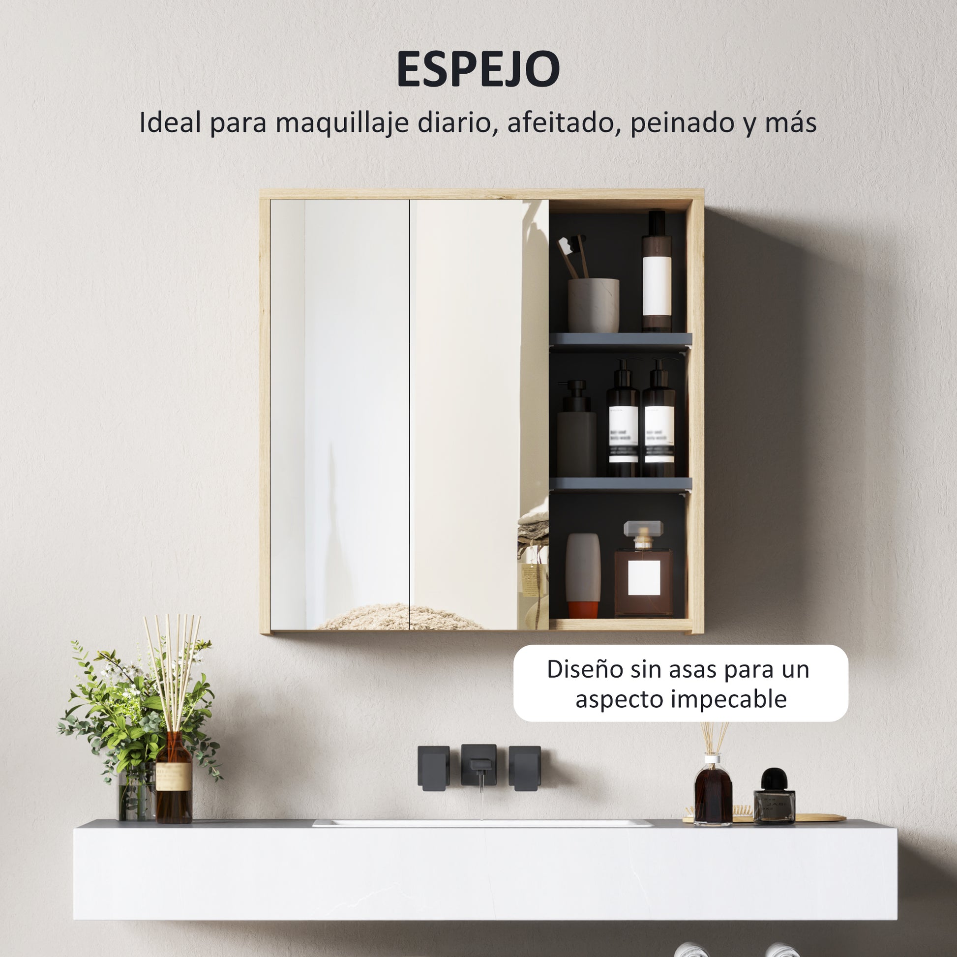Bathroom Cabinet with Mirror Wall-Mounted Bathroom Mirror Cabinet with Shelves Modern Style 60x20x60 cm Natural Wood