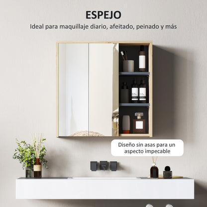 Bathroom Cabinet with Mirror Wall-Mounted Bathroom Mirror Cabinet with Shelves Modern Style 60x20x60 cm Natural Wood