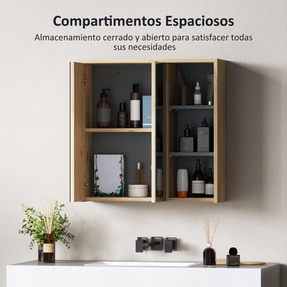 Bathroom Cabinet with Mirror Wall-Mounted Bathroom Mirror Cabinet with Shelves Modern Style 60x20x60 cm Natural Wood