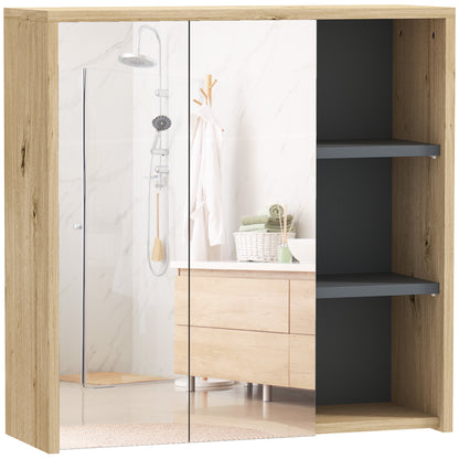 Bathroom Cabinet with Mirror Wall-Mounted Bathroom Mirror Cabinet with Shelves Modern Style 60x20x60 cm Natural Wood