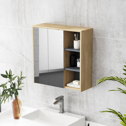 Bathroom Cabinet with Mirror Wall-Mounted Bathroom Mirror Cabinet with Shelves Modern Style 60x20x60 cm Natural Wood