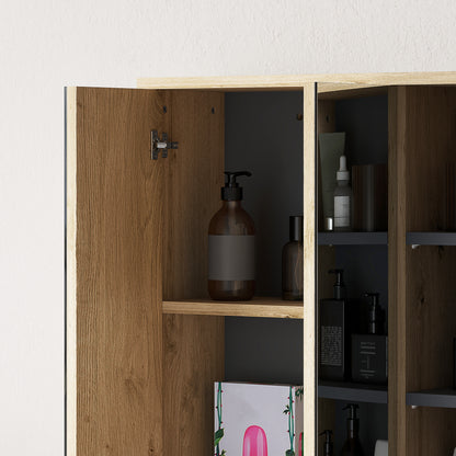 Bathroom Cabinet with Mirror Wall-Mounted Bathroom Mirror Cabinet with Shelves Modern Style 60x20x60 cm Natural Wood