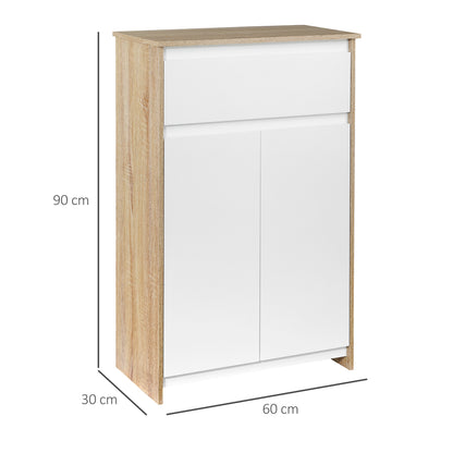 Bathroom Auxiliary Cabinet with 1 Drawer and 2 Doors Bathroom Utility Cabinet for Living Room Bathroom Bedroom Modern Style Anti-overturn 60x30x90 cm White and Natural