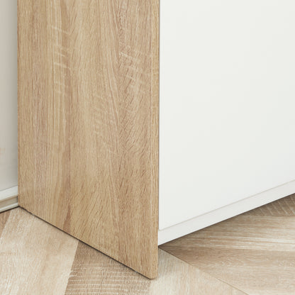 Bathroom Auxiliary Cabinet with 1 Drawer and 2 Doors Bathroom Utility Cabinet for Living Room Bathroom Bedroom Modern Style Anti-overturn 60x30x90 cm White and Natural