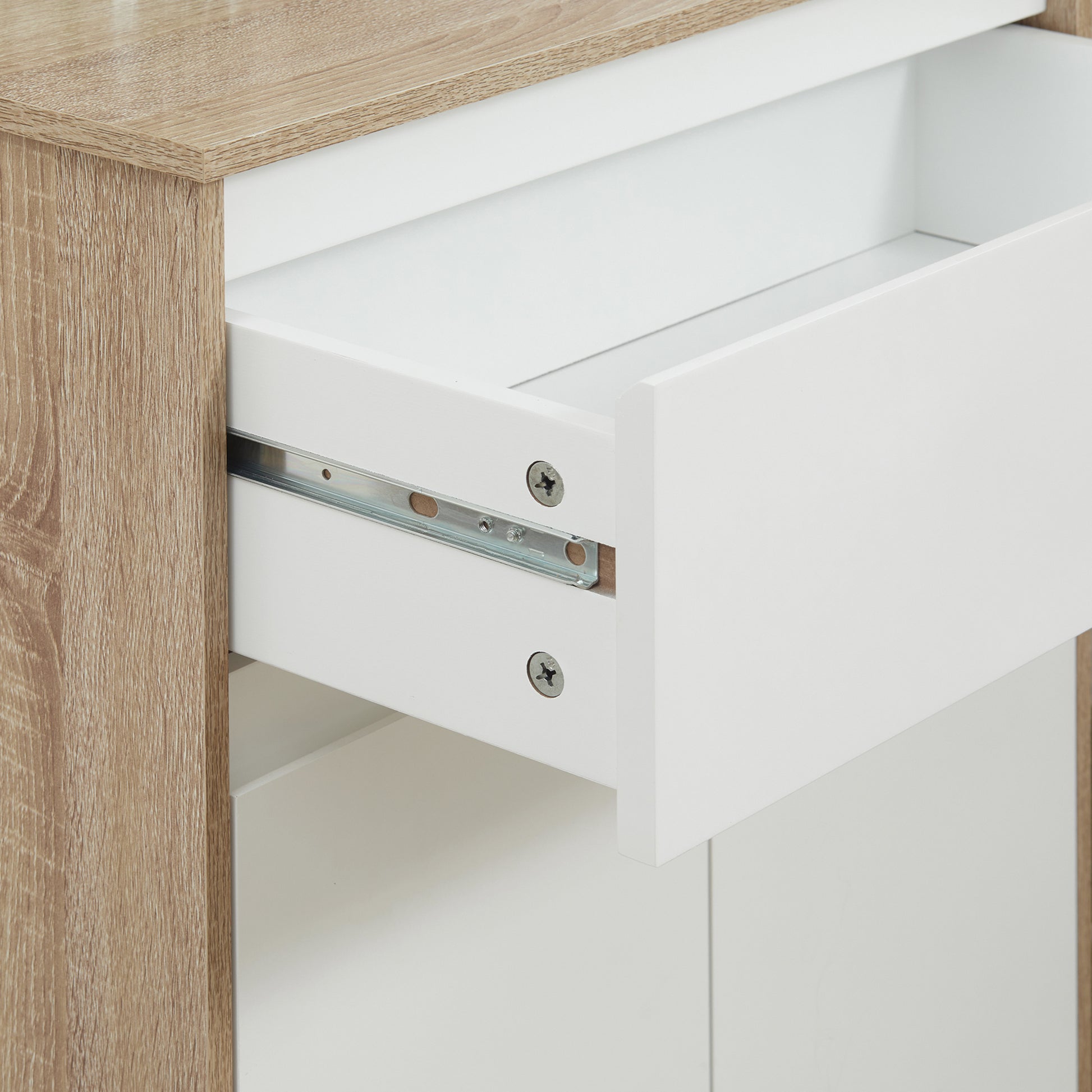 Bathroom Auxiliary Cabinet with 1 Drawer and 2 Doors Bathroom Utility Cabinet for Living Room Bathroom Bedroom Modern Style Anti-overturn 60x30x90 cm White and Natural