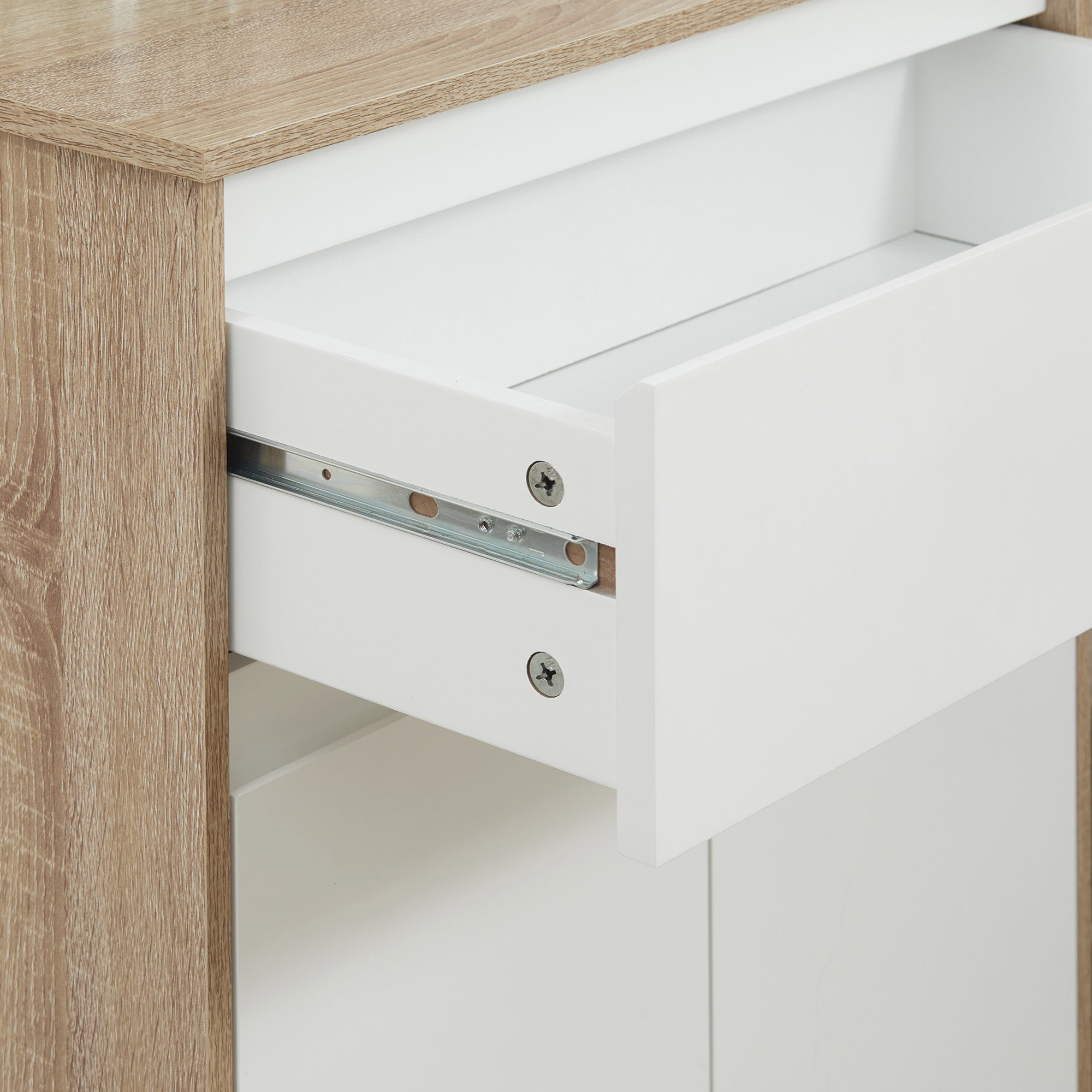 Bathroom Auxiliary Cabinet with 1 Drawer and 2 Doors Bathroom Utility Cabinet for Living Room Bathroom Bedroom Modern Style Anti-overturn 60x30x90 cm White and Natural