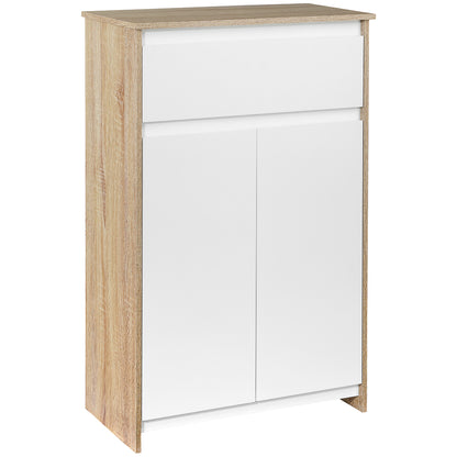 Bathroom Auxiliary Cabinet with 1 Drawer and 2 Doors Bathroom Utility Cabinet for Living Room Bathroom Bedroom Modern Style Anti-overturn 60x30x90 cm White and Natural