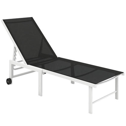 Reclining Sun Lounger Garden Sun Lounger with Wheels Adjustable Backrest in 5 Levels and Steel Structure Load 120 kg for Patio Terrace Balcony 166x60x84 cm Gray