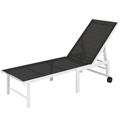 Reclining Sun Lounger Garden Sun Lounger with Wheels Adjustable Backrest in 5 Levels and Steel Structure Load 120 kg for Patio Terrace Balcony 166x60x84 cm Gray