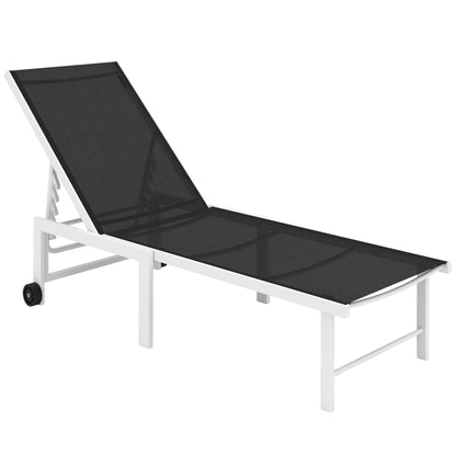 Reclining Sun Lounger Garden Sun Lounger with Wheels Adjustable Backrest in 5 Levels and Steel Structure Load 120 kg for Patio Terrace Balcony 166x60x84 cm Gray