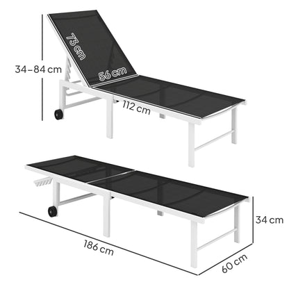 Reclining Sun Lounger Garden Sun Lounger with Wheels Adjustable Backrest in 5 Levels and Steel Structure Load 120 kg for Patio Terrace Balcony 166x60x84 cm Gray
