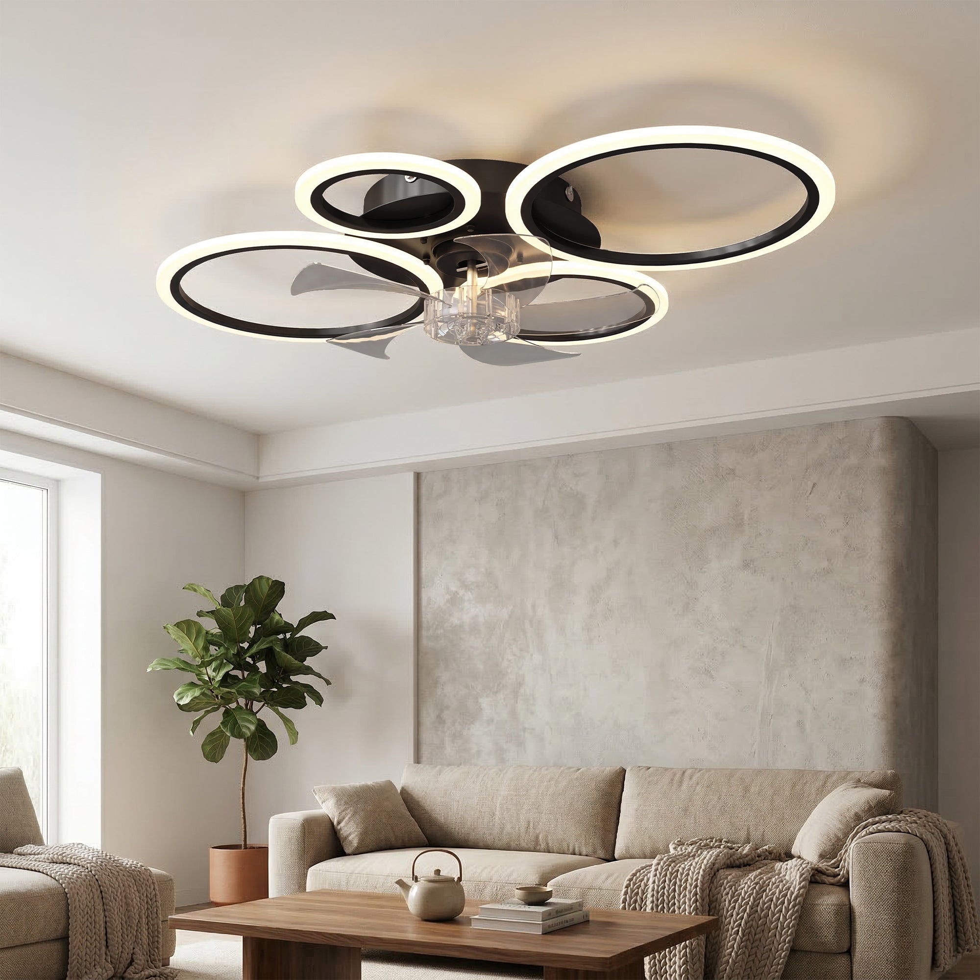 LED Ceiling Fan Light, Quiet 30" (77 cm) with Remote — 6 Speeds, 3 Color Temperatures, DC Motor, Timer — Black