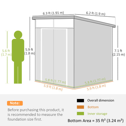 Plastic Shed 3.24m³ 190x191x215cm Tool Shed with Pent Roof, Lockable Door, Weatherproof Garden House, Outdoor Storage Cabinet for Backyard, Exterior, Light Grey