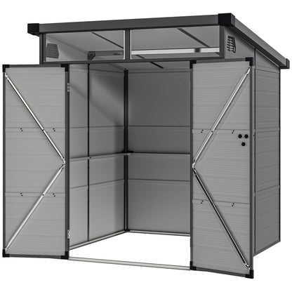 Plastic Shed 3.24m³ 190x191x215cm Tool Shed with Pent Roof, Lockable Door, Weatherproof Garden House, Outdoor Storage Cabinet for Backyard, Exterior, Light Grey