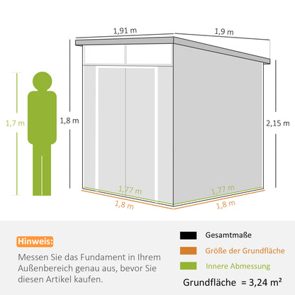 Plastic Shed 3.24m³ 190x191x215cm Tool Shed with Pent Roof, Lockable Door, Weatherproof Garden House, Outdoor Storage Cabinet for Backyard, Exterior, Light Grey
