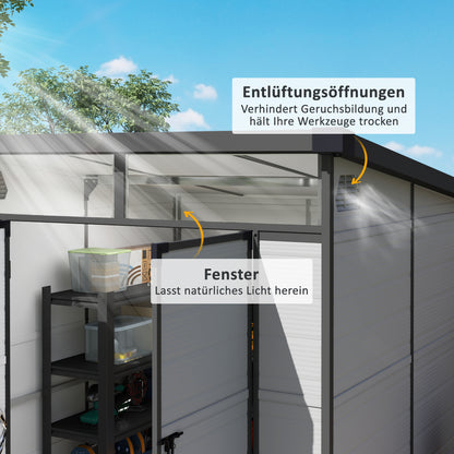 Plastic Shed 3.24m³ 190x191x215cm Tool Shed with Pent Roof, Lockable Door, Weatherproof Garden House, Outdoor Storage Cabinet for Backyard, Exterior, Light Grey