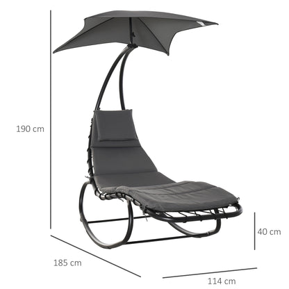 Rocking Sun Lounger Rocking Chair Recliner with Canopy Garden Balcony Office Dark Gray 185 x 114 x 190 cm