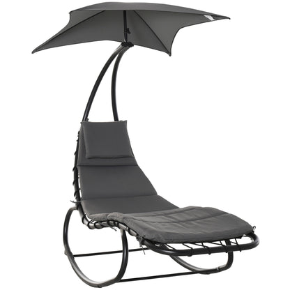 Rocking Sun Lounger Rocking Chair Recliner with Canopy Garden Balcony Office Dark Gray 185 x 114 x 190 cm