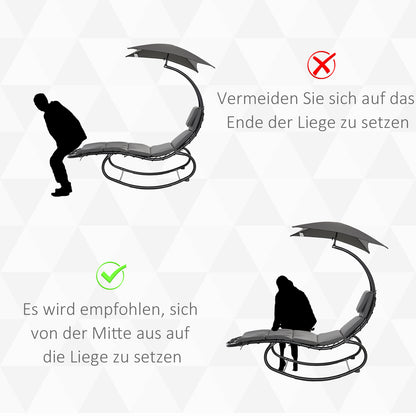 Rocking Sun Lounger Rocking Chair Recliner with Canopy Garden Balcony Office Dark Gray 185 x 114 x 190 cm