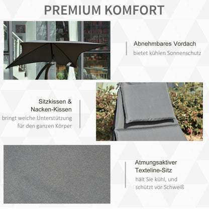 Rocking Sun Lounger Rocking Chair Recliner with Canopy Garden Balcony Office Dark Gray 185 x 114 x 190 cm