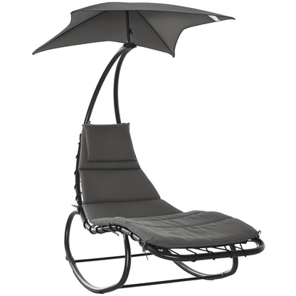 Rocking Sun Lounger Rocking Chair Recliner with Canopy Garden Balcony Office Dark Gray 185 x 114 x 190 cm