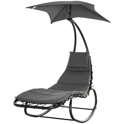Rocking Sun Lounger Rocking Chair Recliner with Canopy Garden Balcony Office Dark Gray 185 x 114 x 190 cm