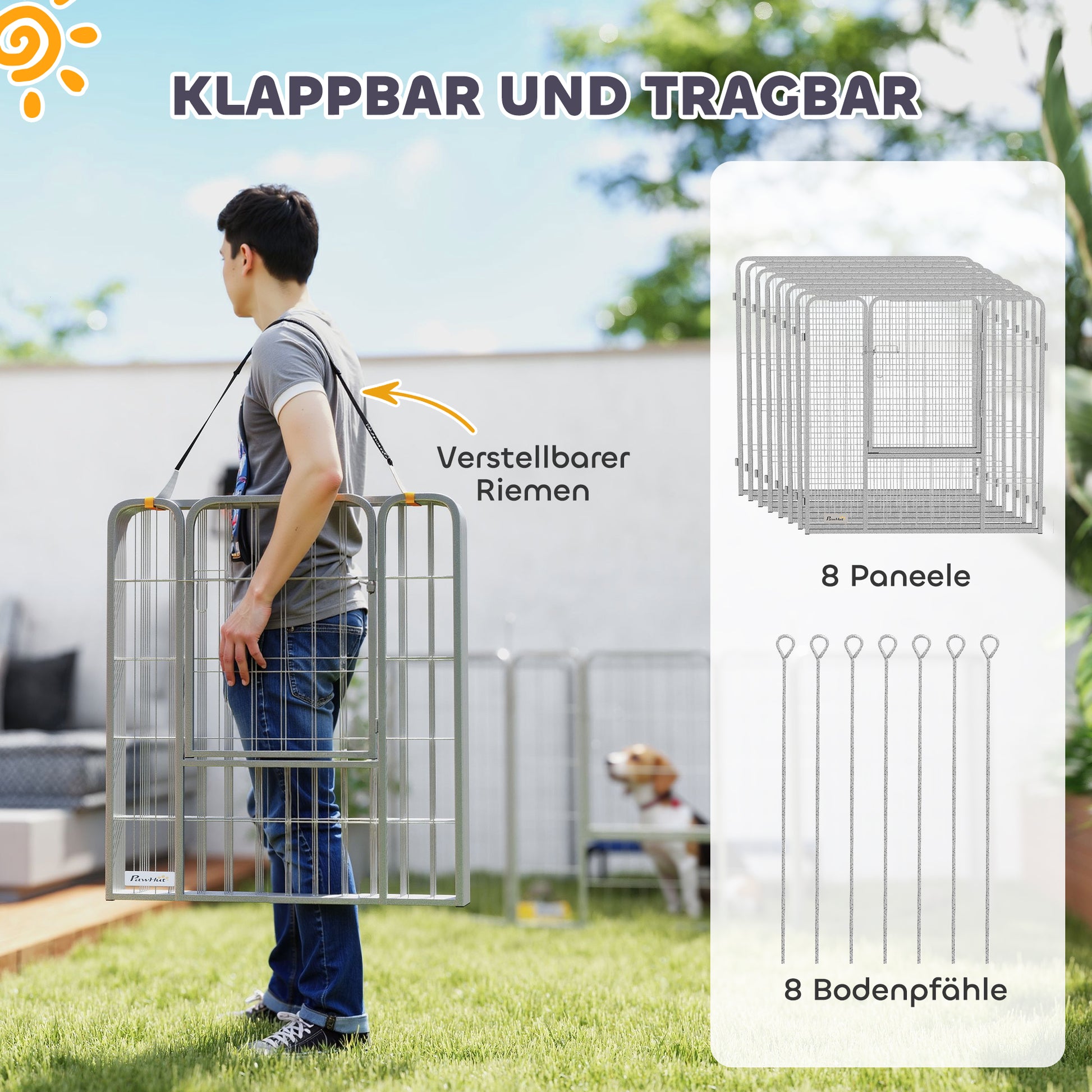 Puppy Playpen 8-Piece Puppy Play Area with 8 Grid Panels Door Ground Stakes Flexible Tarp Outdoor Playpen 80 cm High Dog Pen Pet Playpen For Dog Cat Puppy Outdoor Playpen