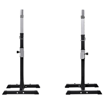 Set of 2 Steel Barbell Racks, 2 Hooks with Adjustable Height, 150kg Capacity, 55x57x105-170cm, Black