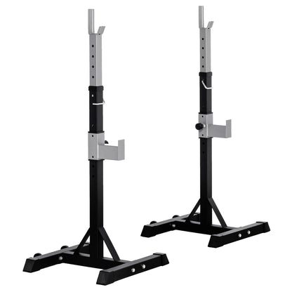Set of 2 Steel Barbell Racks, 2 Hooks with Adjustable Height, 150kg Capacity, 55x57x105-170cm, Black