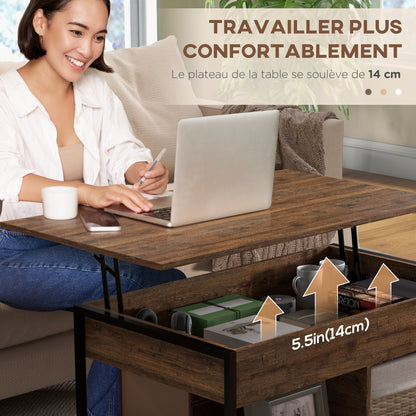 Lift-Top Coffee Table - Lower Shelf, Storage Chest - dim. 100L x 80W x 60H cm - rustic black wood look