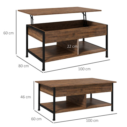 Lift-Top Coffee Table - Lower Shelf, Storage Chest - dim. 100L x 80W x 60H cm - rustic black wood look