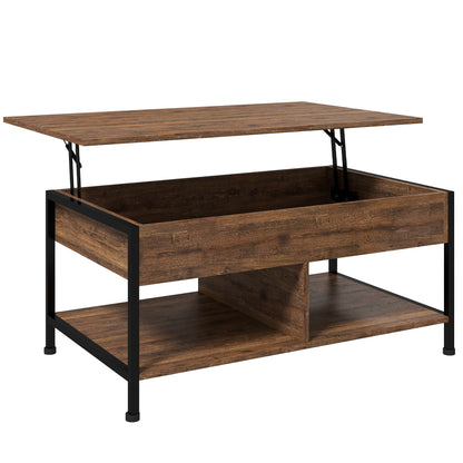 Lift-Top Coffee Table - Lower Shelf, Storage Chest - dim. 100L x 80W x 60H cm - rustic black wood look