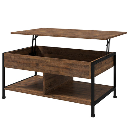 Lift-Top Coffee Table - Lower Shelf, Storage Chest - dim. 100L x 80W x 60H cm - rustic black wood look