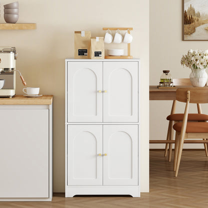 Kitchen Cabinet, Tall Cupboard with 2 Adjustable Shelves, 4 Arched Doors, White — 23.6 in x 11.8 in x 43.3 in (60 x 30 x 110 cm)