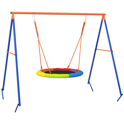 Garden Swing for Children, Nest Swing for 1-2 Children with Reinforced Metal A-Frame, 196x172x180cm, Multicolor