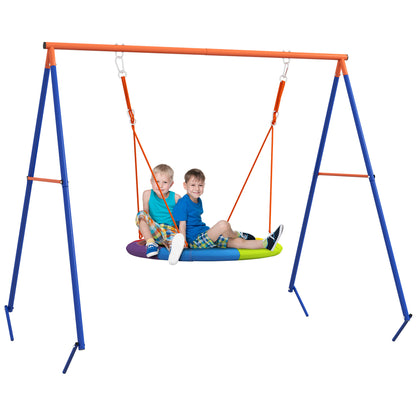 Garden Swing for Children, Nest Swing for 1-2 Children with Reinforced Metal A-Frame, 196x172x180cm, Multicolor