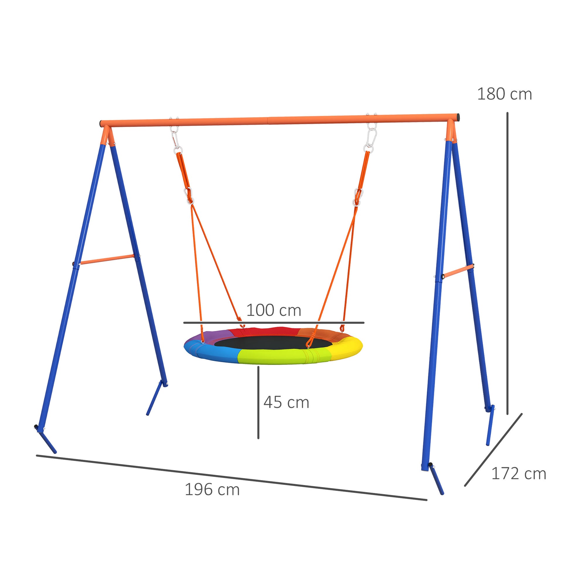 Garden Swing for Children, Nest Swing for 1-2 Children with Reinforced Metal A-Frame, 196x172x180cm, Multicolor